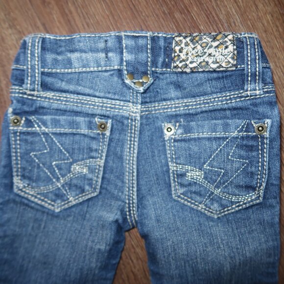 Girls Infant Freestyle Revolution Flare Leg Stretch Denim Cheetah Trim Jeans 12m - Picture 4 of 5